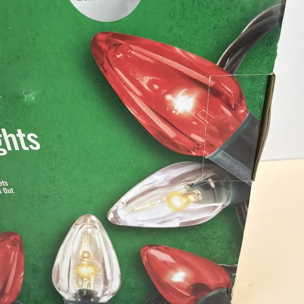 Indoor Outdoor C9 Christmas 25 Light Strand RED & WHITE LED Super Bright NIB